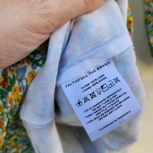 5/$100 SALE  Faithfull the Brand Linen Floral Off Shoulder Smocked Mini Dress - Picture 8 of 8